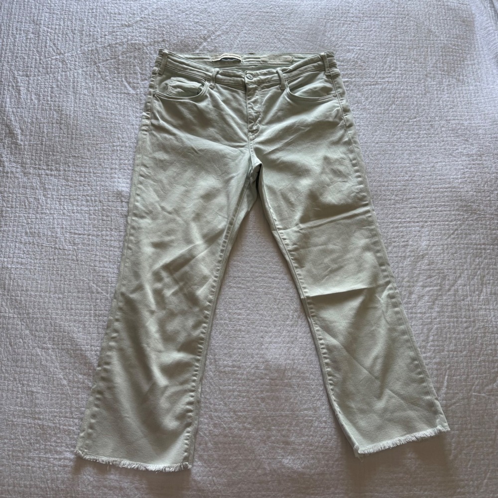 Pilcro and the Letterpress Script Mint Green Raw Hem Flare Jeans Womens 33x24